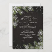 Invitation Mariage photo en argent noir foncé hiver verdure (Devant)