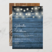 Invitation Mariage photo en bleu de la marine en bois rustiqu (Devant / Derrière)