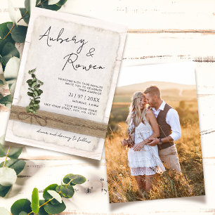 Invitation Mariage photo en bois blanc rustique Eco Eucalyptu
