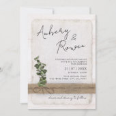 Invitation Mariage photo en bois blanc rustique Eco Eucalyptu (Devant)