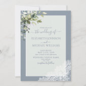 Invitation Mariage photo en bois botanique Dusty Blue Eucalyp (Devant)