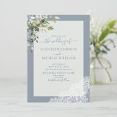 Invitation Mariage photo en bois botanique Dusty Blue Eucalyp (Debout devant)