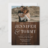 Invitation Mariage photo en bois brun rustique (Devant)