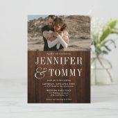 Invitation Mariage photo en bois brun rustique (Debout devant)