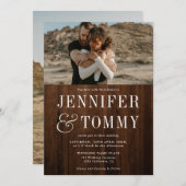 Invitation Mariage photo en bois brun rustique (Devant / Derrière)