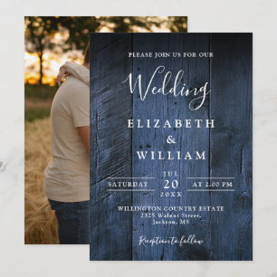 Invitation Mariage photo en bois de grange bohème rustique bl