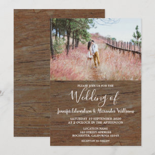 Invitation Mariage photo en bois de grange rustique