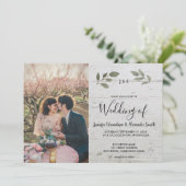 Invitation Mariage photo en bois rustique botanique (Debout devant)