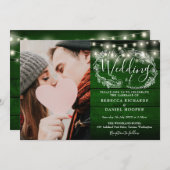 Invitation Mariage photo en bois vert rustique (Devant / Derrière)