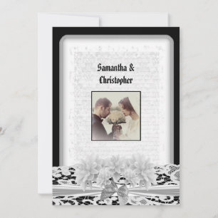 Invitation Mariage photo en dentelle noir et blanc