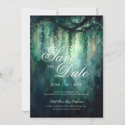 Invitation Mariage photo en forêt enchantée Enregistrer la da (Devant)