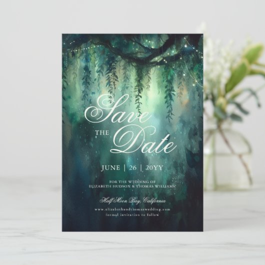 Invitation Mariage photo en forêt enchantée Enregistrer la da (Debout devant)