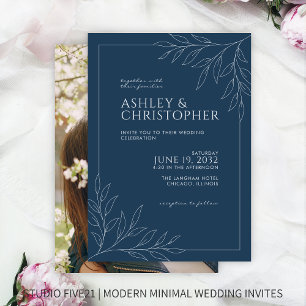 Invitation Mariage photo en ligne Indigo Blue Foliing
