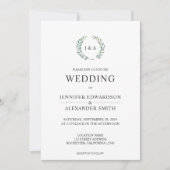 Invitation Mariage photo en monogramme feuille d'aquarelle bo (Devant)