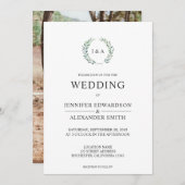 Invitation Mariage photo en monogramme feuille d'aquarelle bo (Devant / Derrière)