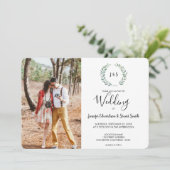 Invitation Mariage photo en monogramme feuille d'aquarelle bo (Debout devant)