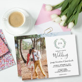 Invitation Mariage photo en monogramme feuille d'aquarelle bo