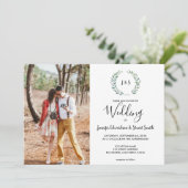 Invitation Mariage photo en monogramme feuille d'aquarelle bo (Debout devant)