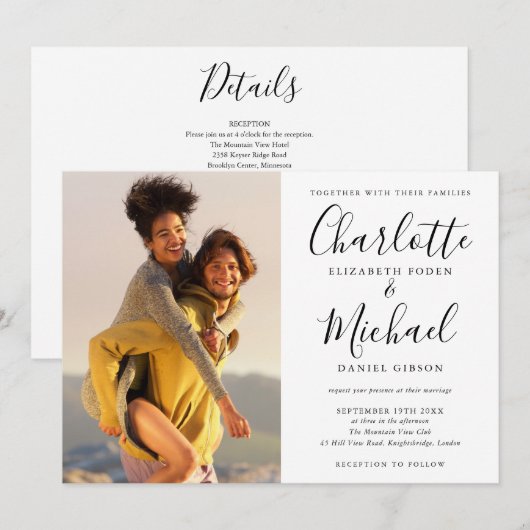 Invitation Mariage photo en noir et blanc (Devant / Derrière)