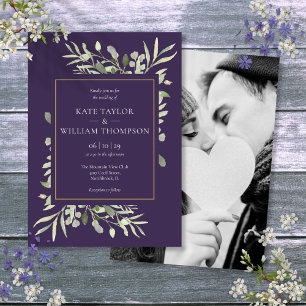 Invitation Mariage photo en or violet Lavender Greenery