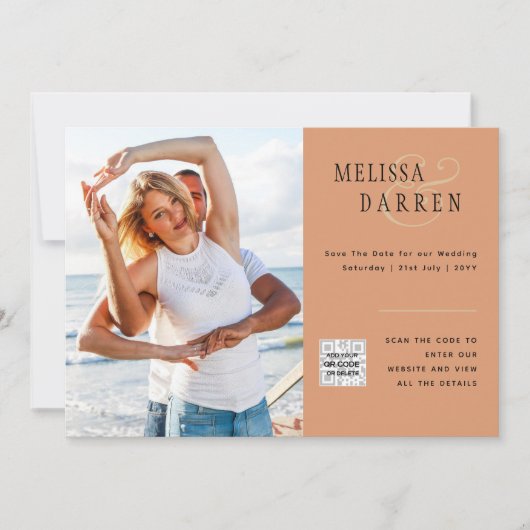 Invitation Mariage PHOTO EN Terracotta légère SAVE DATE QR CO (Devant)