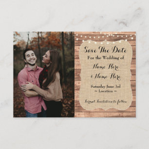 Invitation Mariage Photo Enregistrer La Date Burlap Wood Fian
