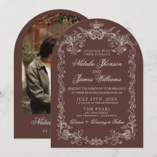 Invitation Mariage Photo Espresso Vintage Argent Ancien Arqué