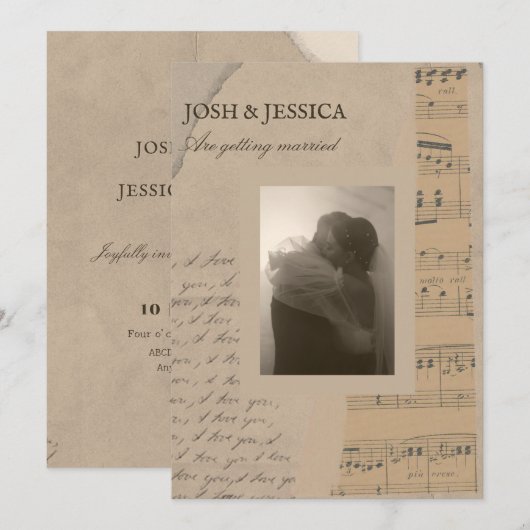 Invitation Mariage photo esthétique papier vintage (Devant / Derrière)