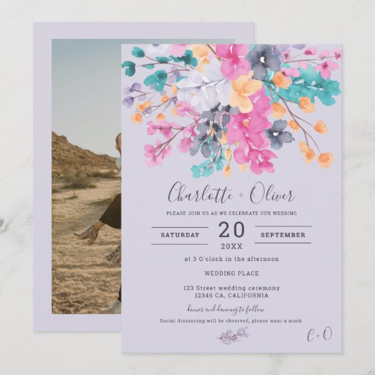 Invitation Mariage photo été séché floral sauvage aquarelle (Devant / Derrière)