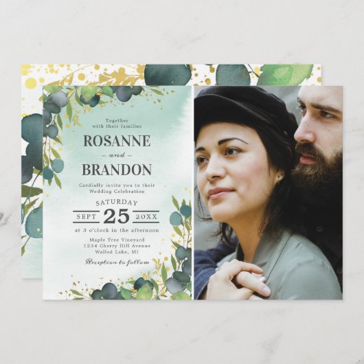 Invitation Mariage photo Eucalyptus (Devant / Derrière)