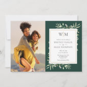 Invitation Mariage Photo Feuillage Monogramme Vert Emeraude (Devant)