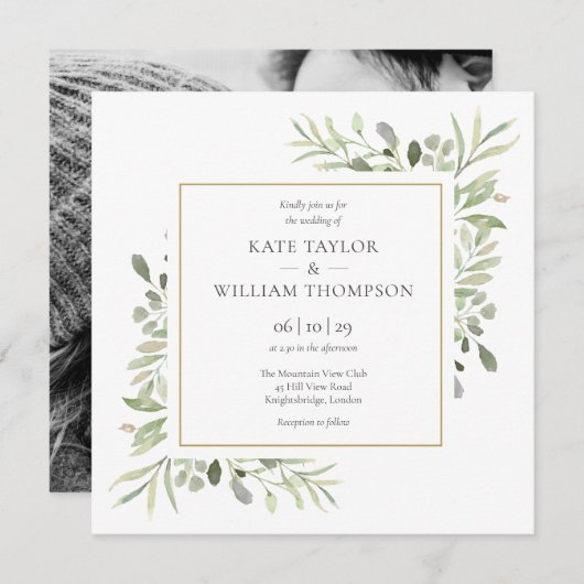 Invitation Mariage photo Feuille de verdure (Devant / Derrière)