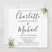 Invitation Mariage photo Feuille Élégant Script (Devant)