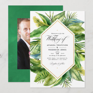 Invitation Mariage photo feuilles tropicales aquarelle