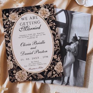 Invitation Mariage Photo Fleur de Lacis Crème Noir de Luxe Pe