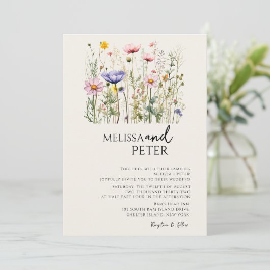 Invitation Mariage photo fleur sauvage (Debout devant)