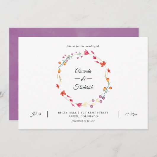 Invitation Mariage photo Fleur sauvage Aquarelle (Devant / Derrière)