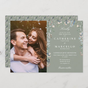 Invitation Mariage photo Fleur sauvage Sage Green