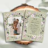 Invitation mariage photo fleur sauvage vert kraft