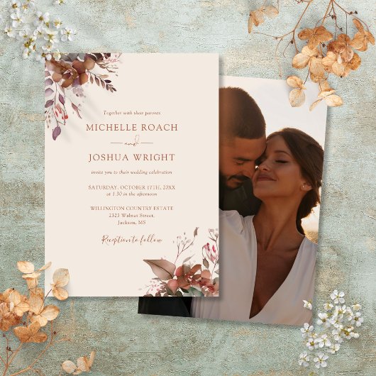 Invitation Mariage Photo Floral Automne Rustique