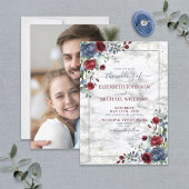 Invitation Mariage photo floral bleu bleu clair Bourgogne