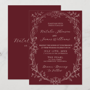 Invitation Mariage Photo Floral Bourgogne Élégant Vieille For