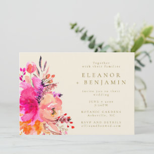 Invitation Mariage Photo Floral Chic Aquarelle Rose Moderne