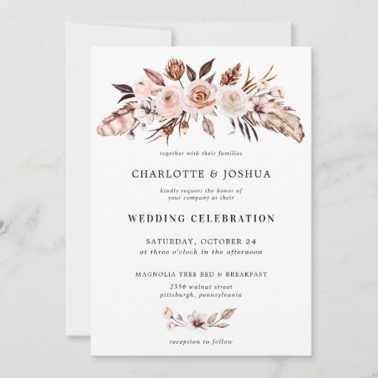Invitation Mariage photo floral de Boho de couleur terre rust (Devant)