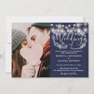 Invitation Mariage photo floral de la Marine