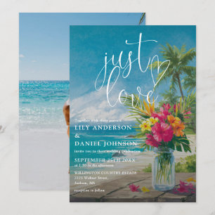 Invitation Mariage photo floral de plage tropicale Just Love
