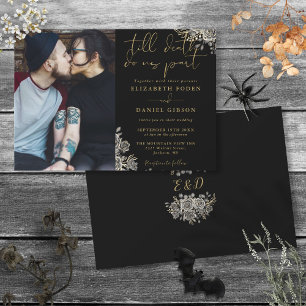 Invitation Mariage photo floral de roses gothiques noir et or