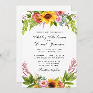 Invitation Mariage photo floral de tournesol d'aquarelle