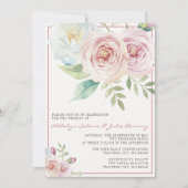 Invitation Mariage photo floral doux et romantique vert rose (Devant)