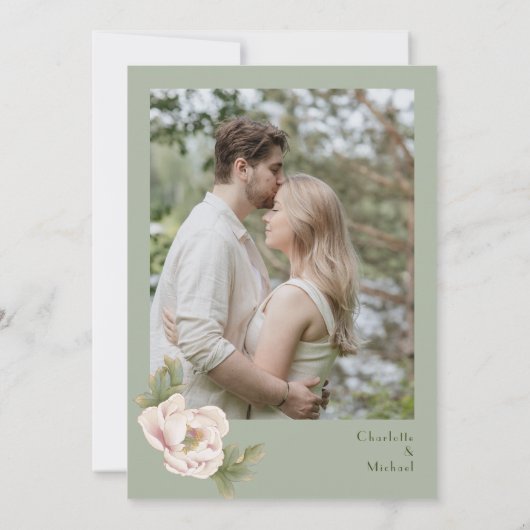 Invitation Mariage photo floral Elegant Sage and Blush Peony (Dos)